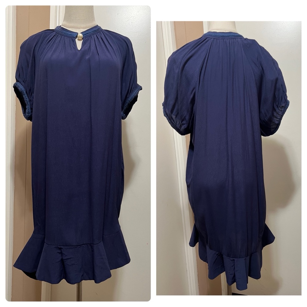 Veinfuns Women's Mini Dress Navy Blue High Neck Size Large NWT Ruffle Hem